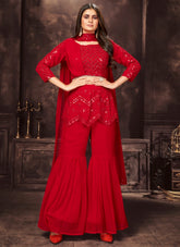 New Desire Trend of Sharara Suit in Red color